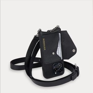 HAILEY
Side Slot Leather Crossbody Bandolier in Black/Silver